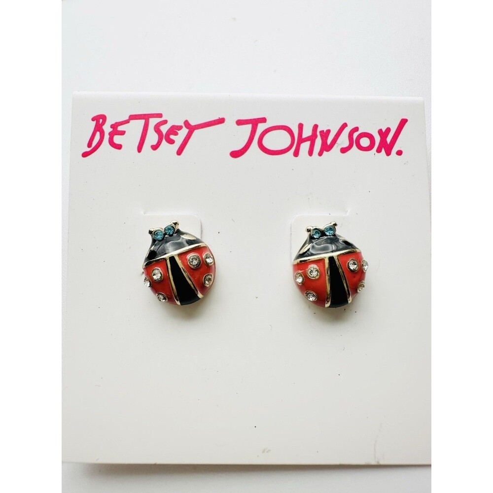BETSEY JOHNSON ENAMEL LADYBUG POST EARRINGS